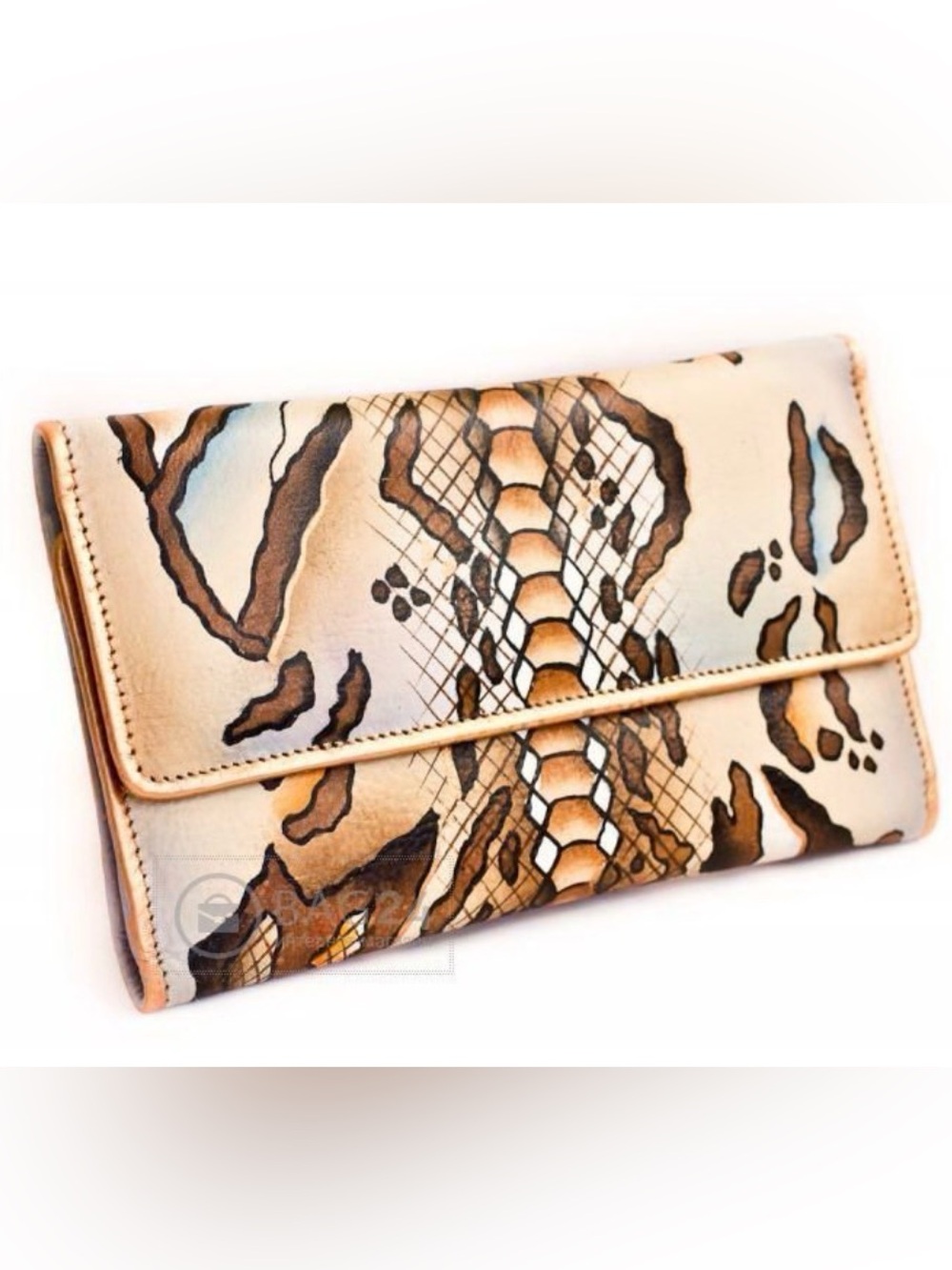 Snakeskin painted leather continental wallet with checkbook cover